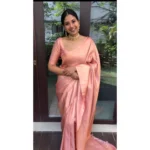 Women's Litchi silk Printed Saree With Unstitched Blouse (Peach)