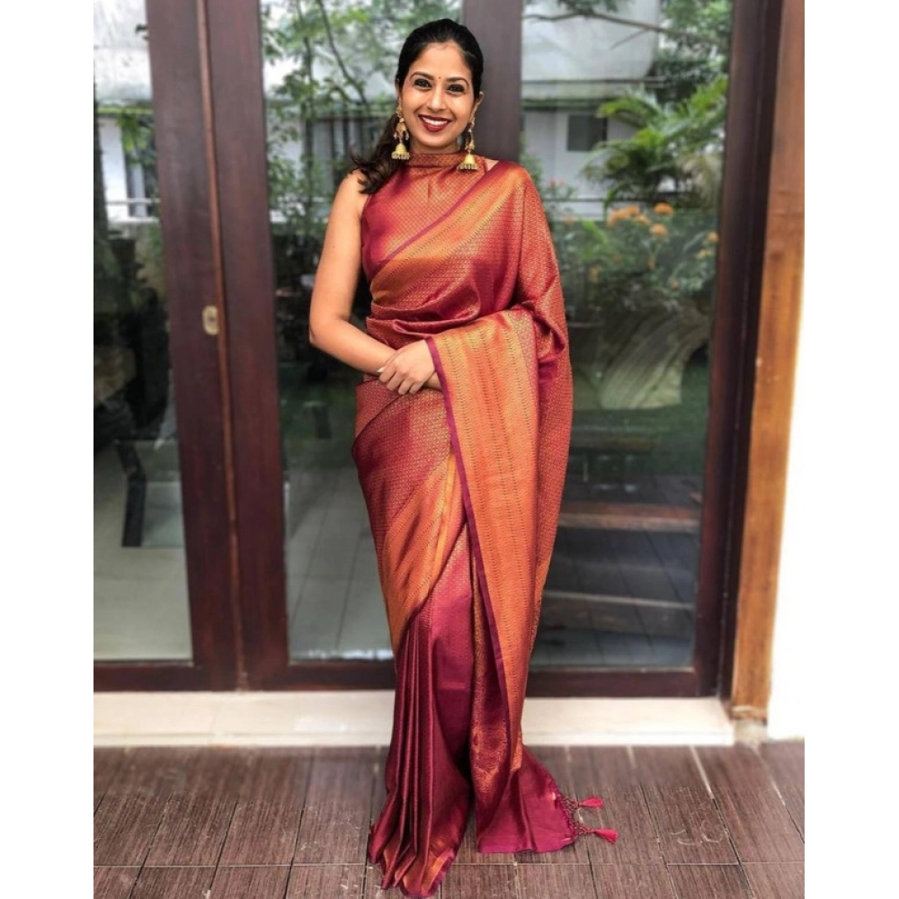 BSB233-SASYYYH-4043-RED-Main-1000x1000-1.webp Women's Litchi silk Printed Saree With Unstitched Blouse (Red) - Image 1