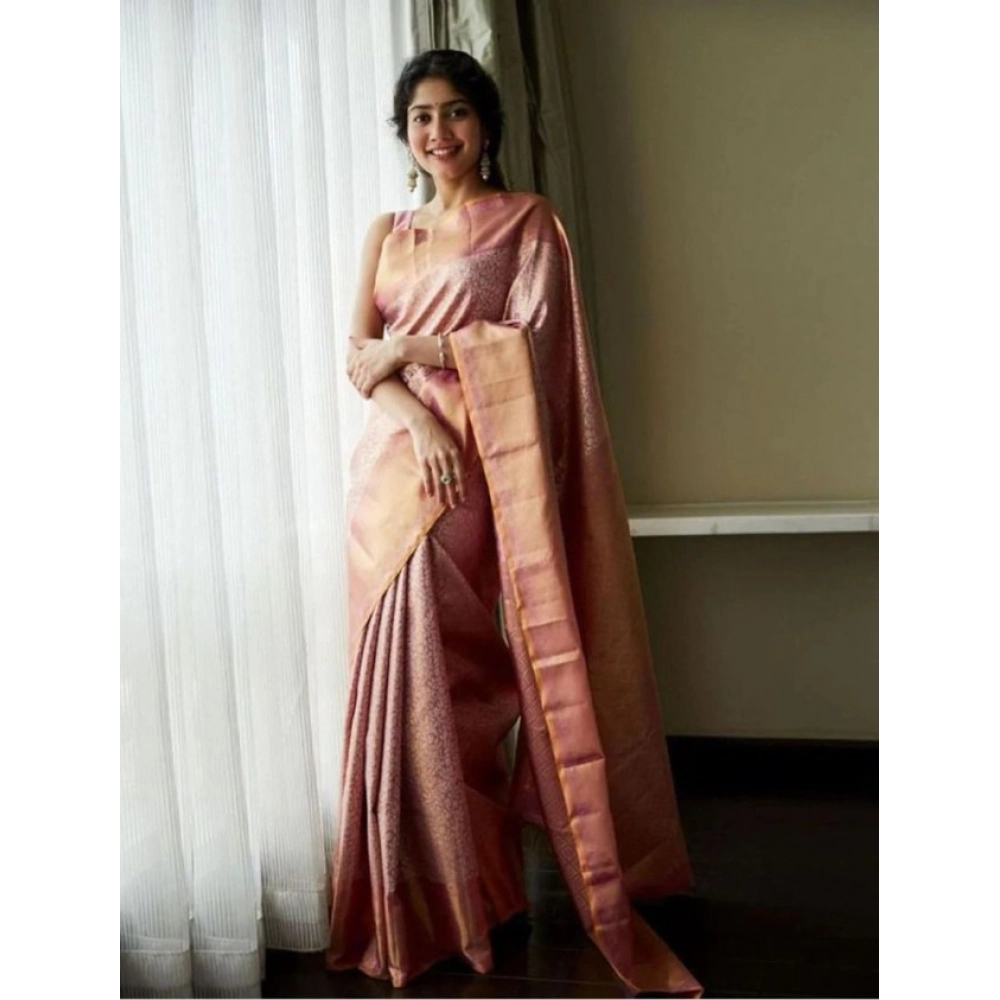 BSB233-SASYYYH-4048-LIGHTPINK-Main-1000x1000-1.webp Women's Litchi silk Printed Saree With Unstitched Blouse (Light Pink) - Image 1