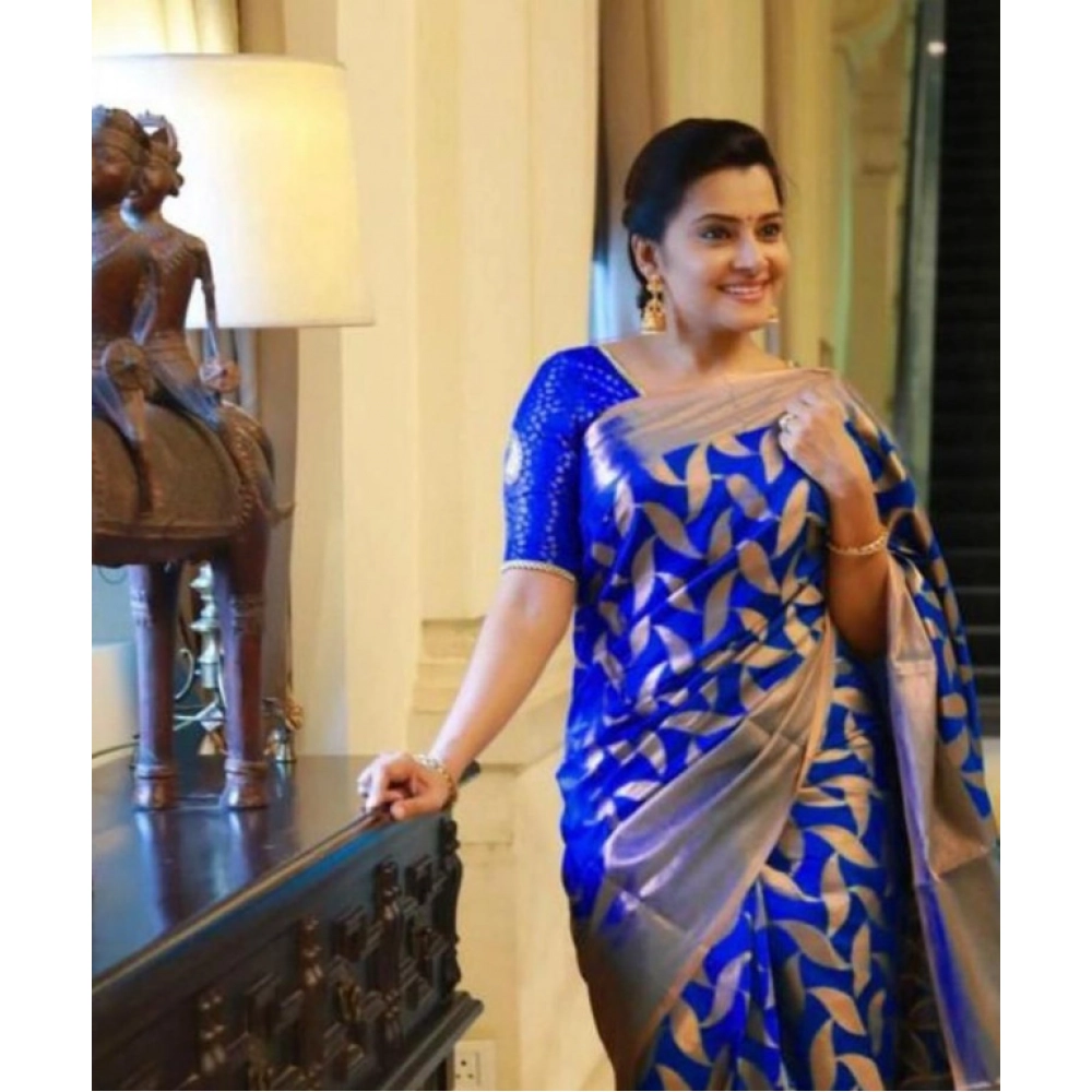 BSB233-SASYYYH-4057-BLUE-Main-1000x1000-1.webp Women's Litchi silk Printed Saree With Unstitched Blouse (Blue) - Image 1