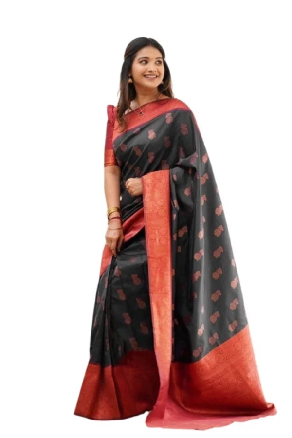 Women's Litchi silk Printed Saree With Unstitched Blouse (Grey)