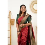 Women's Litchi silk Printed Saree With Unstitched Blouse (Red) - Image 3