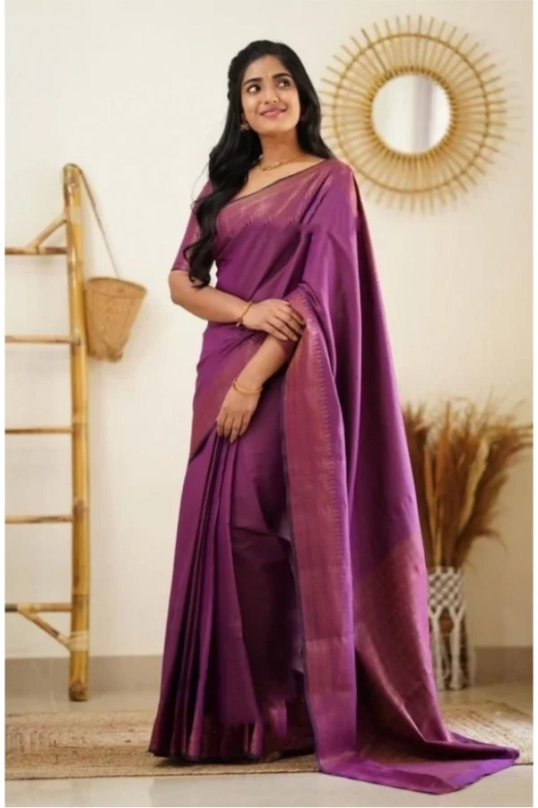 Women's Litchi silk Printed Saree With Unstitched Blouse (Purple)