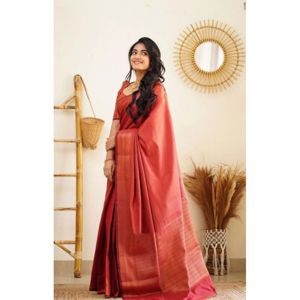 BSB233-SASYYYH-4068-RED-Main-1000x1000-1.webp Women's Litchi silk Printed Saree With Unstitched Blouse (Red) - Image 1