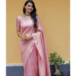 Women's Litchi silk Printed Saree With Unstitched Blouse (Light Pink)
