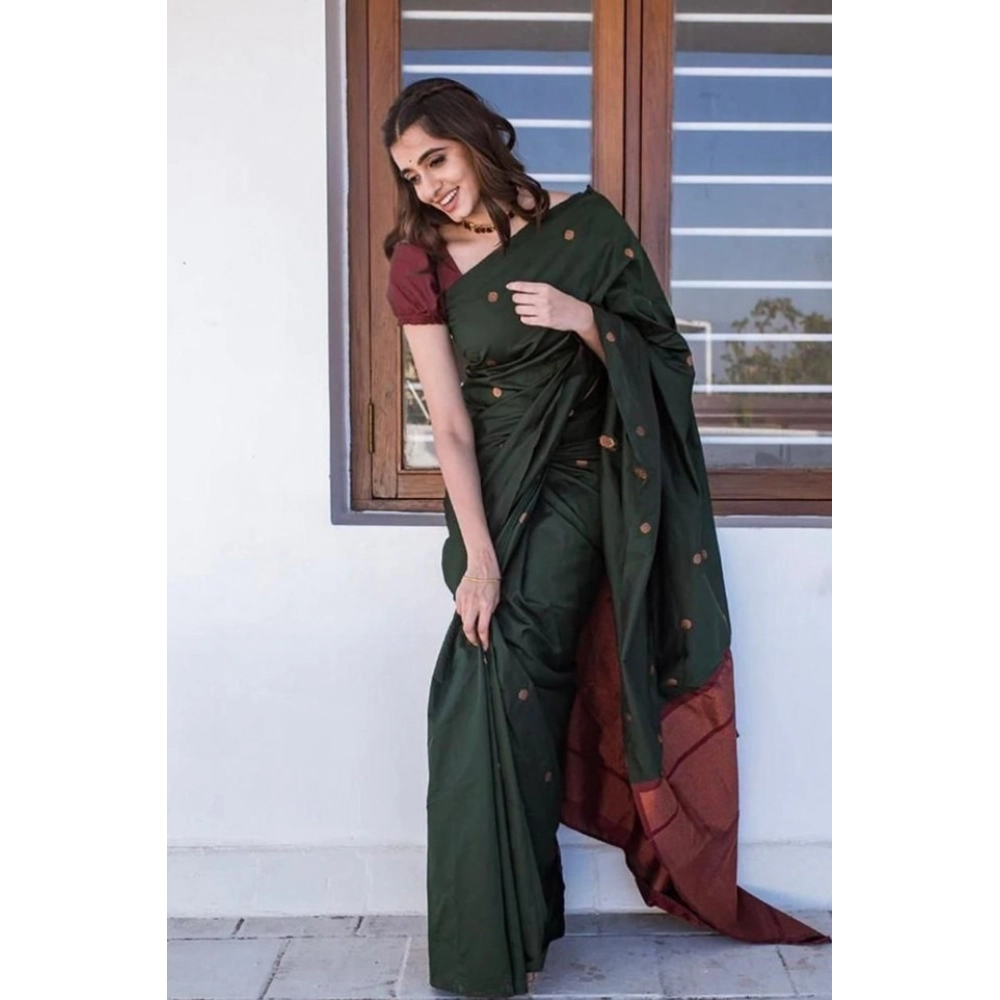 BSB233-SASYYYH-5000-drkgrn-Main-1000x1000-1.webp Women's Litchi silk Printed Saree With Unstitched Blouse (Dark Green) - Image 1