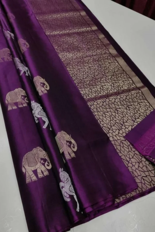 Women's Litchi silk Printed Saree With Unstitched Blouse (Magenta With pink)