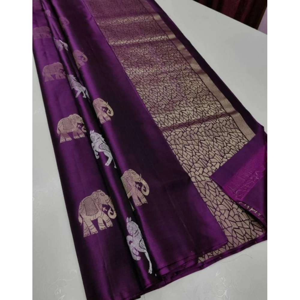 BSB233-SASYYYH-5014-mjpnk-main-1000x1000-1.webp Women's Litchi silk Printed Saree With Unstitched Blouse (Magenta With pink) - Image 1