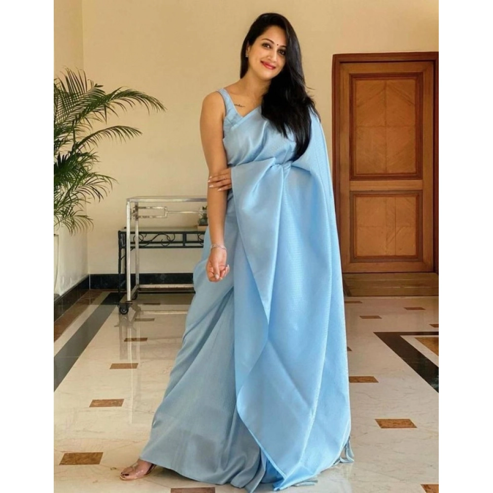 BSB233-SAs-YYYh-4098-Urablu-Main-1000x1000-1.webp Women's Litchi silk Printed Saree With Unstitched Blouse (Light Blue) - Image 1