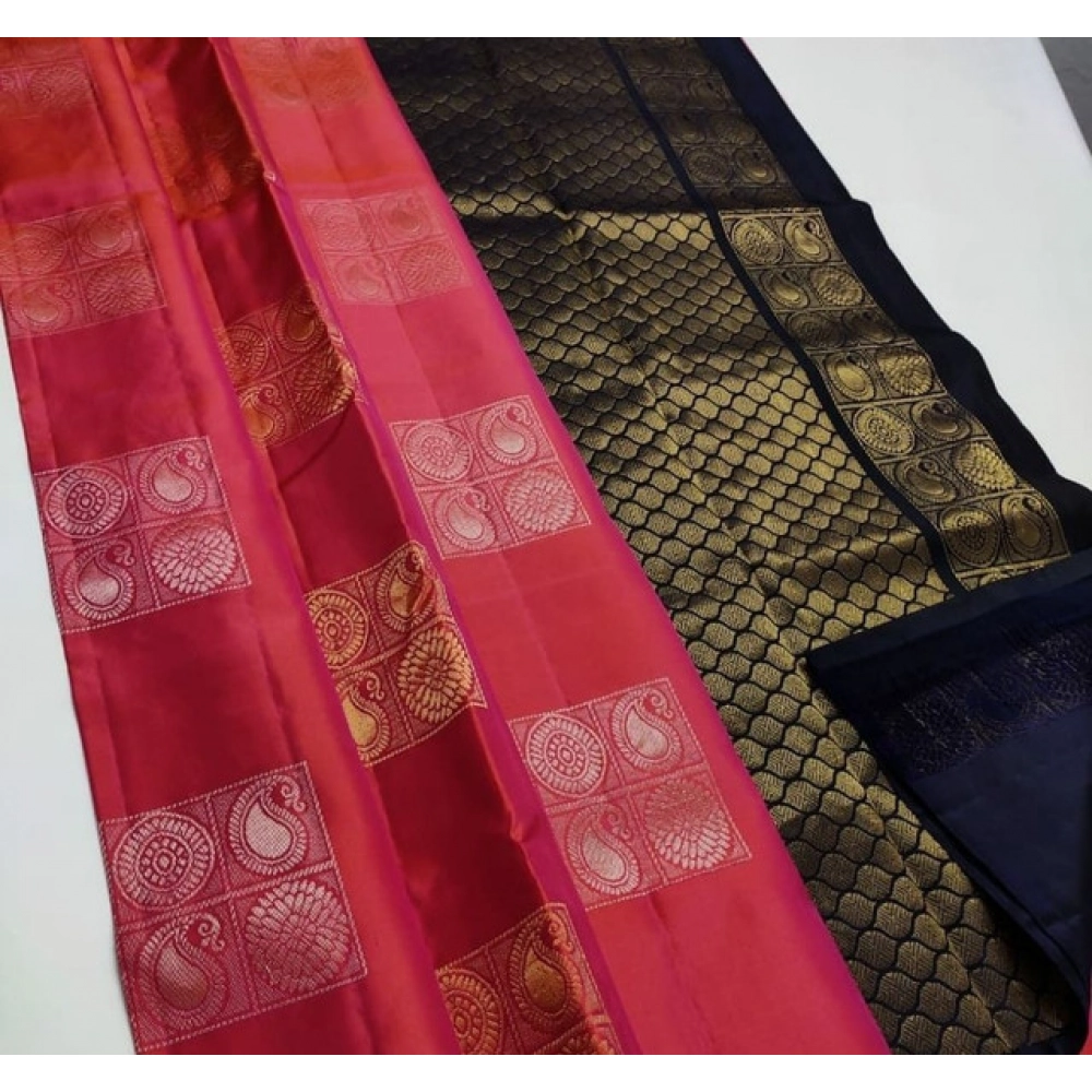 BSB233-SAs-YYYh-5018-cndy-main-1000x1000-1.webp Women's Litchi silk Printed Saree With Unstitched Blouse (Red) - Image 1