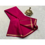 Women's Crepe Chit Pallu Solid Saree With Unstitched Blouse 5.5Mtr (Pink) - Image 2