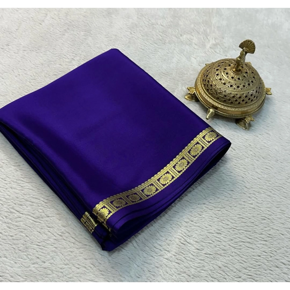BSB98-SANW1047-Main-1000x1000-1.webp Women's Crepe Chit Pallu Solid Saree With Unstitched Blouse 5.5Mtr (Dark Purple) - Image 1