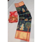 Women's Digital Dolla Silk Printed Saree With Unstitched Blouse 5.5Mtr (Black)