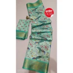 Women's Digital Dolla Silk Printed Saree With Unstitched Blouse 5.5Mtr (Pista Green)