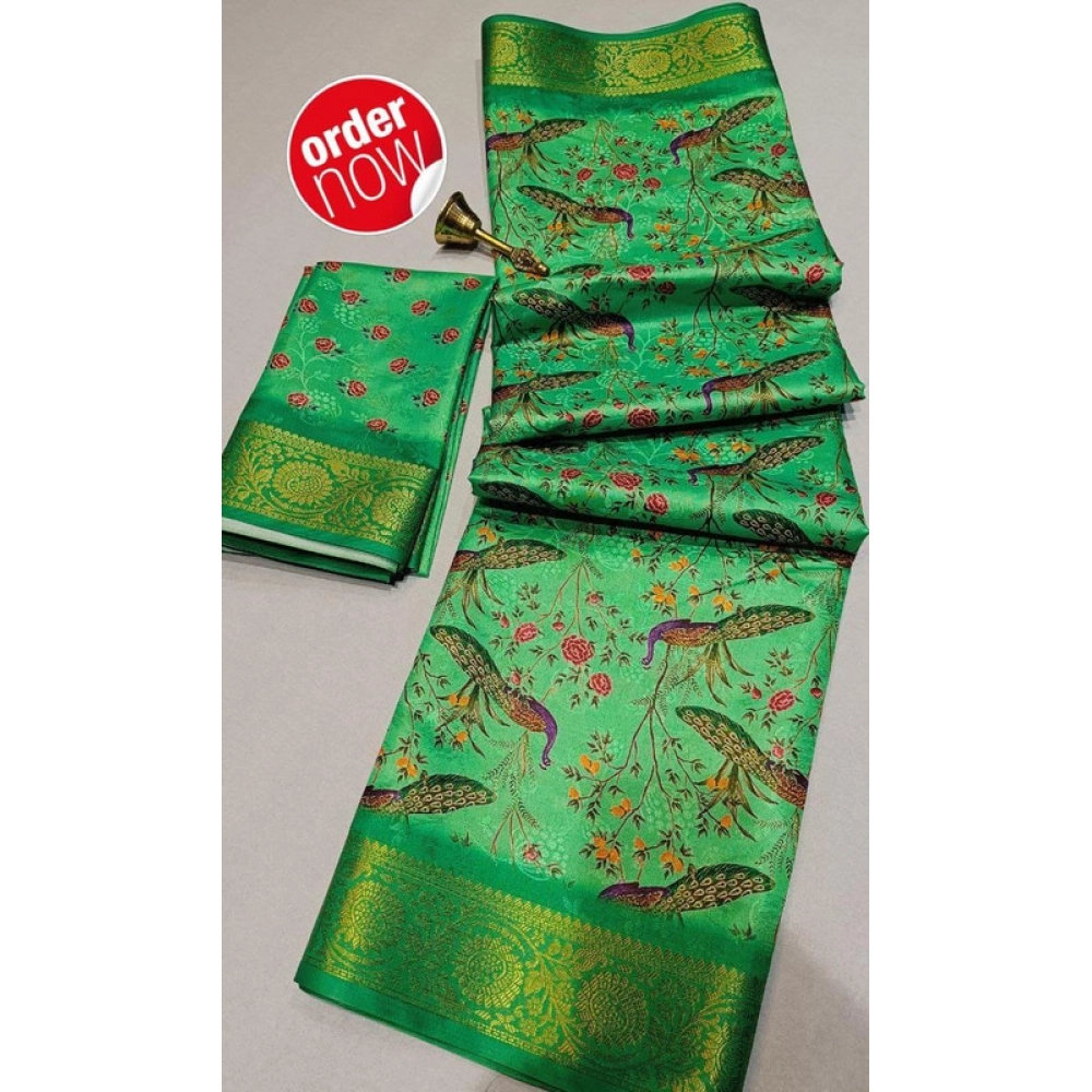 BSB98-SANW1059-Main-1000x1000-1.webp Women's Digital Dolla Silk Printed Saree With Unstitched Blouse 5.5Mtr (Green) - Image 1
