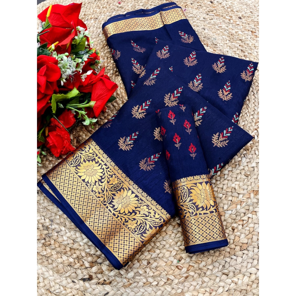 BSB98-SANW1064-Main-1000x1000-1.webp Women's Digital Dolla Silk Printed Saree With Unstitched Blouse 5.5Mtr (Blue) - Image 1