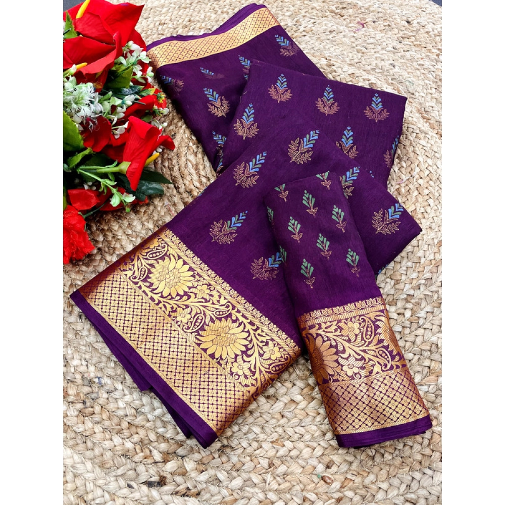 BSB98-SANW1067-Main-1000x1000-1.webp Women's Digital Dolla Silk Printed Saree With Unstitched Blouse 5.5Mtr (Purple) - Image 1