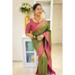 Women's Soft Lichi Silk Printed Saree With Unstitched Blouse 5.5Mtr (Mehndi-Green) - Image 2