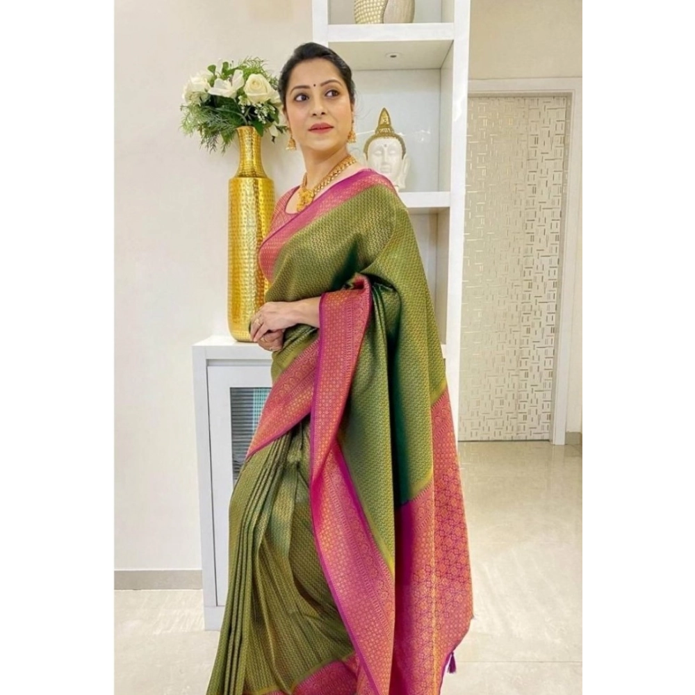 De-Watermark-ai-1762426142514-1000x1000-1.webp Women's Soft Lichi Silk Printed Saree With Unstitched Blouse 5.5Mtr (Mehndi-Green) - Image 1