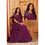 Women's Printed Brasso Saree With Unstitched Blouse (Magenta, 5-6 Mtrs) - Image 6