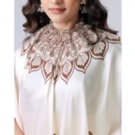 Women's Soft Crepe Silk Printed Ready To Wear Saree With Unstitched Blouse 5.5Mtr (Off White) - Image 2