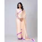 Women's Soft Crepe Silk Printed Ready To Wear Saree With Unstitched Blouse 5.5Mtr (Beige) - Image 3