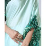 Women's Soft Crepe Silk Printed Ready To Wear Saree With Unstitched Blouse 5.5Mtr (Green) - Image 2