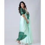 Women's Soft Crepe Silk Printed Ready To Wear Saree With Unstitched Blouse 5.5Mtr (Green) - Image 3