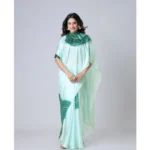 Women's Soft Crepe Silk Printed Ready To Wear Saree With Unstitched Blouse 5.5Mtr (Green) - Image 4