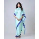 Women's Soft Crepe Silk Printed Ready To Wear Saree With Unstitched Blouse 5.5Mtr (Turquoise) - Image 3