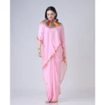 Women's Soft Crepe Silk Printed Ready To Wear Saree With Unstitched Blouse 5.5Mtr (Pink) - Image 4