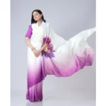 Women's Soft Crepe Silk Printed Ready To Wear Saree With Unstitched Blouse 5.5Mtr (Purple) - Image 3