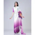Women's Soft Crepe Silk Printed Ready To Wear Saree With Unstitched Blouse 5.5Mtr (Purple) - Image 4