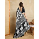 Women's Silk Blend Printed Saree With Unstitched Blouse 5.5Mtr (Black) - Image 3