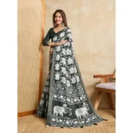 Women's Silk Blend Printed Saree With Unstitched Blouse 5.5Mtr (Green) - Image 4