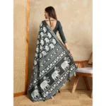 Women's Silk Blend Printed Saree With Unstitched Blouse 5.5Mtr (Green) - Image 3
