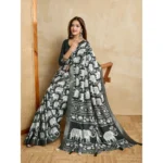Women's Silk Blend Printed Saree With Unstitched Blouse 5.5Mtr (Green) - Image 2