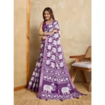 Women's Silk Blend Printed Saree With Unstitched Blouse 5.5Mtr (Purple) - Image 4