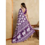 Women's Silk Blend Printed Saree With Unstitched Blouse 5.5Mtr (Purple) - Image 3