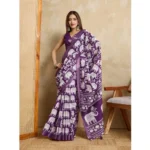Women's Silk Blend Printed Saree With Unstitched Blouse 5.5Mtr (Purple) - Image 2