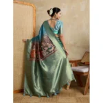 Women's Silk Printed Saree With Unstitched Blouse 5.5Mtr (Blue) - Image 4