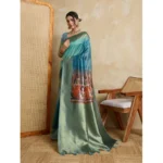 Women's Silk Printed Saree With Unstitched Blouse 5.5Mtr (Blue) - Image 3
