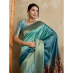 Women's Silk Printed Saree With Unstitched Blouse 5.5Mtr (Blue) - Image 2