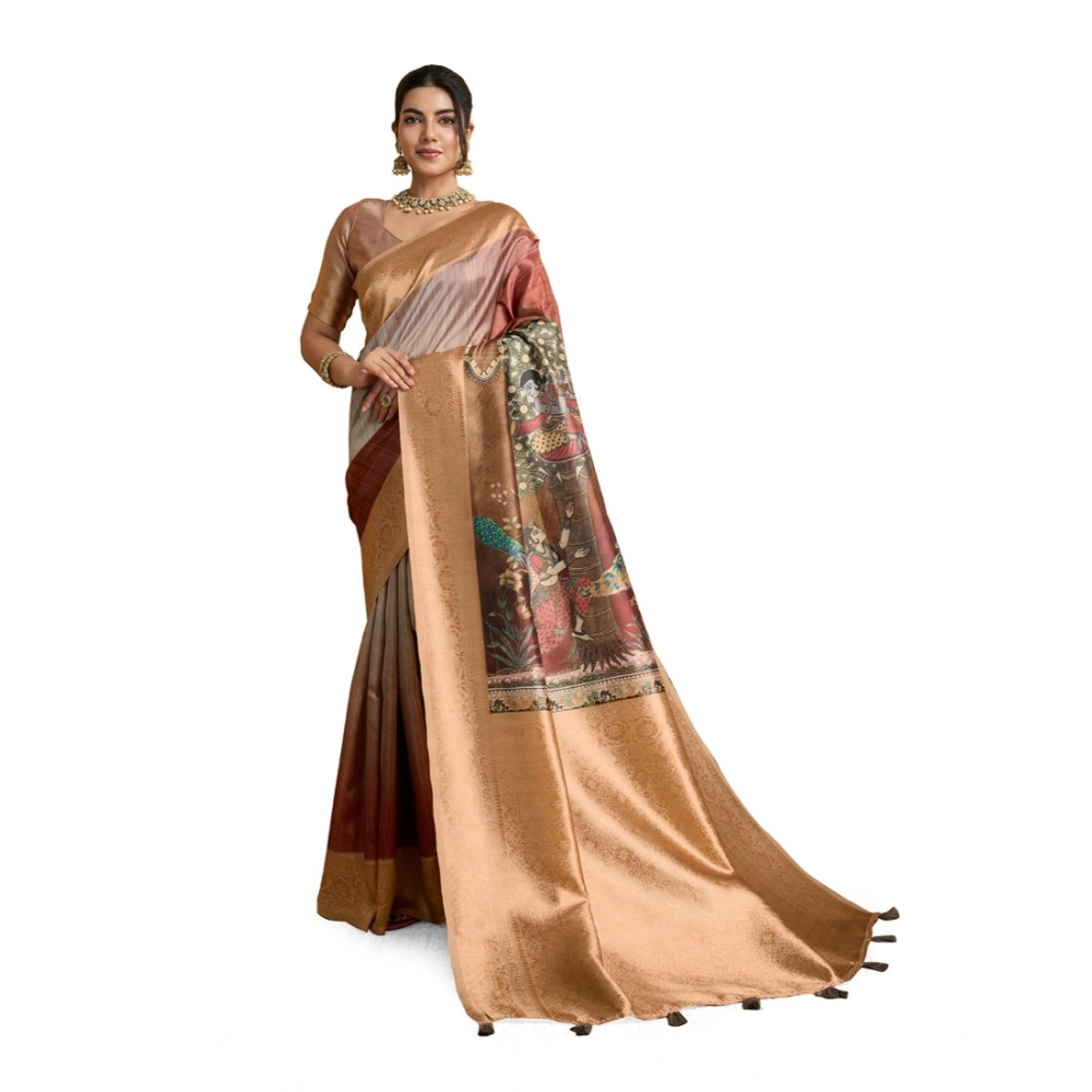 PID-62370-Generic-Womens-Silk-Printed-Saree-With-Unstitched-Blouse-5-5-Mtr-Brown-1-1000x1000-1.webp Women's Silk Printed Saree With Unstitched Blouse 5.5Mtr (Brown) - Image 1