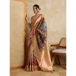 Women's Silk Printed Saree With Unstitched Blouse 5.5Mtr (Brown) - Image 3