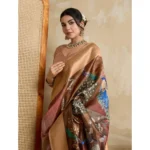 Women's Silk Printed Saree With Unstitched Blouse 5.5Mtr (Brown) - Image 2