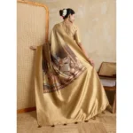 Women's Silk Printed Saree With Unstitched Blouse 5.5Mtr (Gold) - Image 4