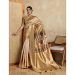 Women's Silk Printed Saree With Unstitched Blouse 5.5Mtr (Gold) - Image 3