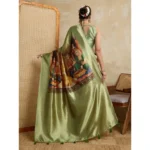 Women's Silk Printed Saree With Unstitched Blouse 5.5Mtr (Mehendi) - Image 4