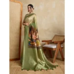 Women's Silk Printed Saree With Unstitched Blouse 5.5Mtr (Mehendi) - Image 3